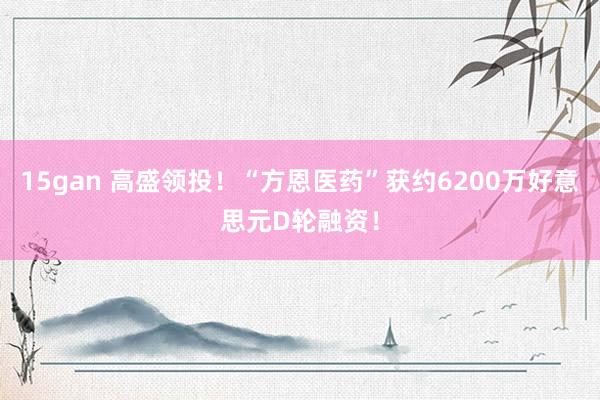 15gan 高盛领投！“方恩医药”获约6200万好意思元D轮融资！