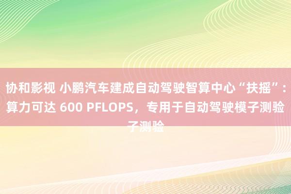 协和影视 小鹏汽车建成自动驾驶智算中心“扶摇”：算力可达 600 PFLOPS，专用于自动驾驶模子测验